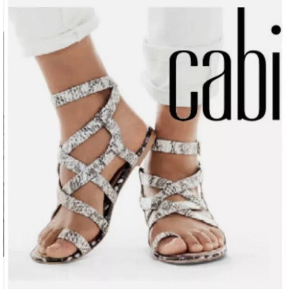 Cabi Women's Boho Sandals Athena Leather Snakeskin Gladiator Toe Wrap Size 9